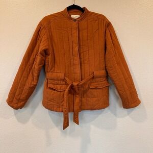 Universal Thread Burnt Orange Quilted Belted Utility Jacket Mock Neck Small